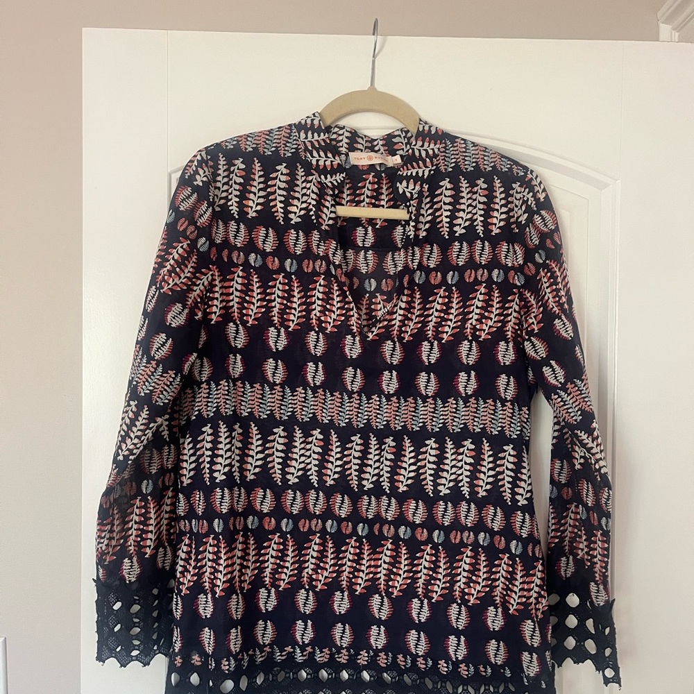 Tory Burch Blue and White Graphic Tunic